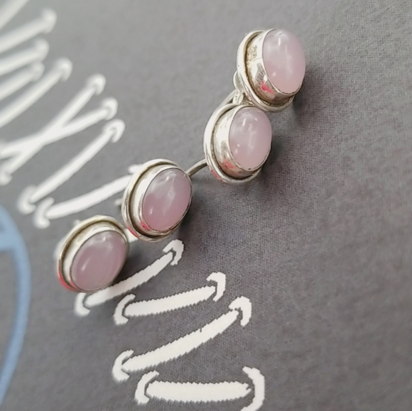 Rose quartz stud earrings. - Picture 2 of 5